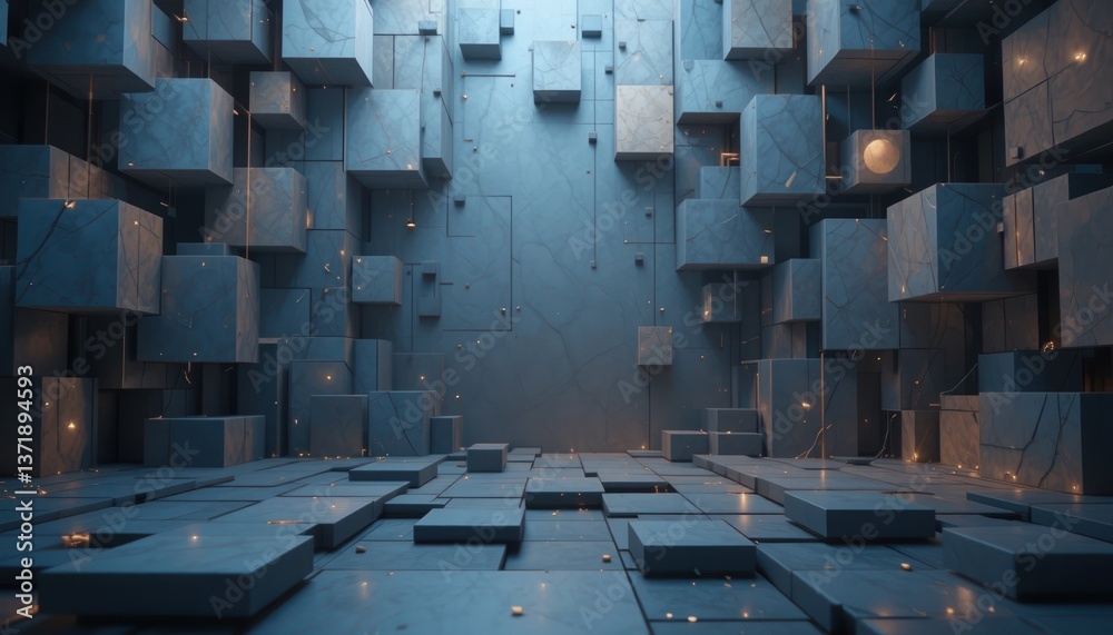 Poster dynamic 3d cube animation display digital studio visual content futuristic environment eye-level vie