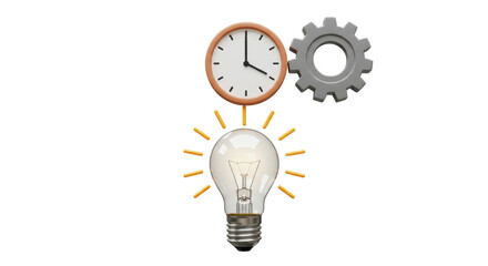 Isolated Light Bulb Clock and Gear Creative Idea Time