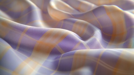 Soft Lavender And Peach Plaid Fabric Draped Gently