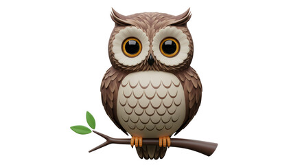 Isolated Cute Cartoon Owl Perched on Branch