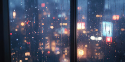 Obraz premium A Close-Up of a Rain-Covered Window with Blurred Background for Moody and Atmospheric Photography