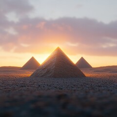 Pyramids in the desert at sunset