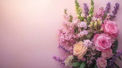 Delicate Pink Roses and Lavender Flower Arrangement