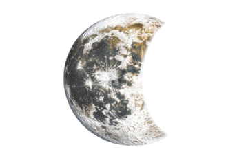 Realistic depiction of the moon in a crescent phase showcasing craters, texture, and surface patterns ideal for astronomy illustrations and celestial themes