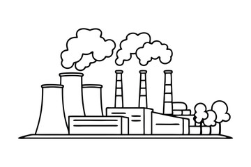  Factory Industrial plant. Abstract cooling towers of power station Hand drawn line art flat vector illustration.