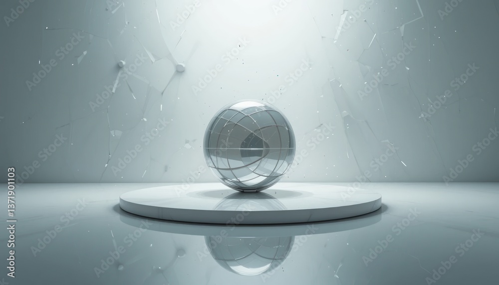 Poster dynamic sphere fragmentation studio 3d animation minimalist environment close-up view abstract conce