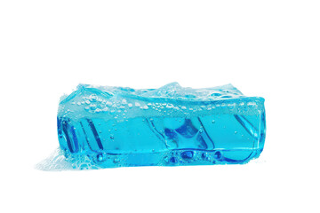 Close-up of dishwashing gel with foam and soap bubbles
