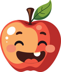 cheerful cartoon apple character. happy red apple with cute face. glossy apple illustration on black background.