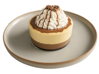Mocha mousse souffle with a rich, airy texture and a smooth mocha mousse center. The souffle is topped
