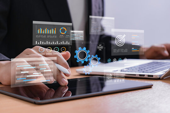 Enhancing Productivity Through Smart Planning and Discipline. Business Intelligence Interface with Productivity Tools, Charts, and Workflow Management. Strategic and Performance Smart Data Insights