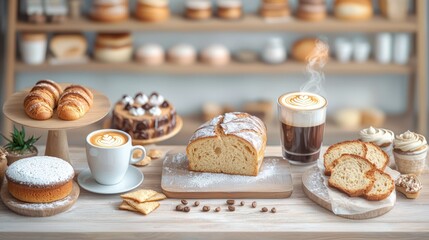 Bakery display with coffee and pastries