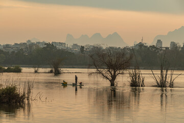 Celestial Dawn on Li River: Golden Mist Rising Between Emerald Karst Peaks &ndash; Guilin's Living Watercolor Masterpiece