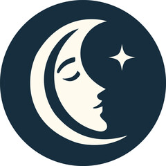 the moon and the face of a woman in a circle