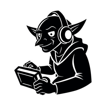 recommend clip art: Happy goblin Cartoon Character Playing Video Games with Headphones
