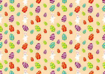 Easter egg and white rabbit seamless pattern on a light yellow background.