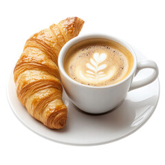 cup of coffee with croissant isolated on transparent 