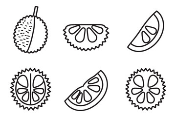 JackFruit Fruit line art set isolated flat vector illustration on white background.