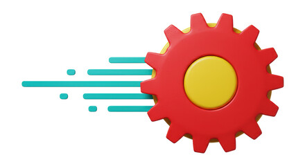 Isolated Red and Yellow Cogwheel with Motion Trails