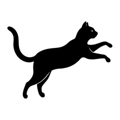 Silhouettes of a running dog and cat in a simple black illustration