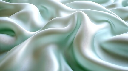 Obraz premium A silky texture in shades of soft mint green and white, with gentle ripples and folds that create a fresh and calming atmosphere,