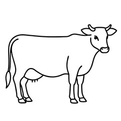 Cute black and white cartoon cow with calf on a farm