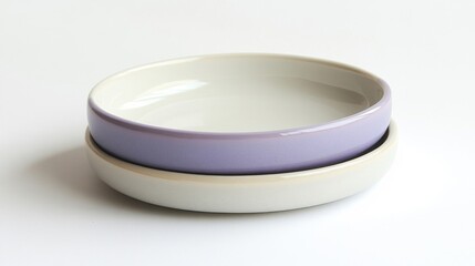 Two Stacked Ceramic Bowls in Lavender and Beige