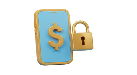 Isolated Mobile Phone with Dollar Sign and Padlock