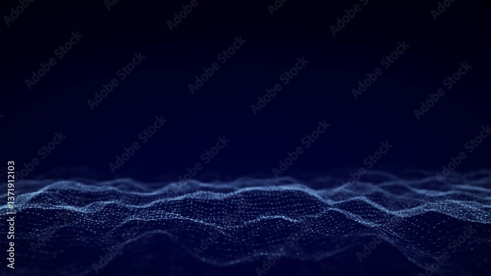 Poster Futuristic digital dynamic wave. Flow digital structure in cyberspace. Secure cybersecurity data connection. Cyber technology background. 3D rendering.	