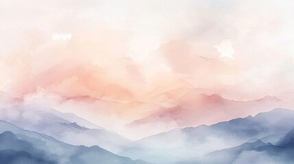 Serene Watercolor Landscape Of Misty Mountains At Sunset