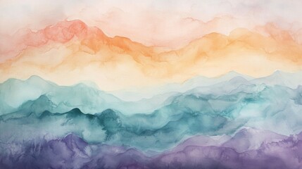 Abstract Watercolor Painting Of Colorful Mountains
