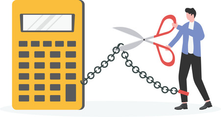 Businessman under the big calculator