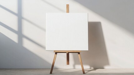 Blank Canvas on Wooden Easel with Natural Light and Shadow Play