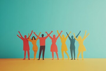 Fototapeta premium Colorful Paper People Group Arms Raised Celebration