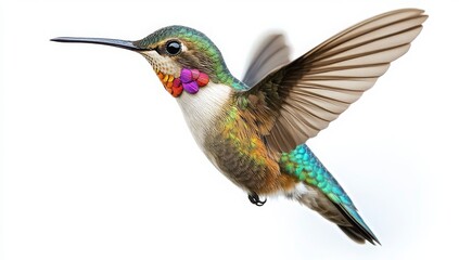 Fototapeta premium Colorful Hummingbird in Flight with Vibrant Feathers and Wings