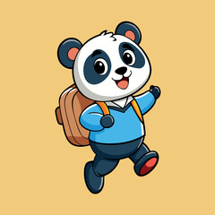 Baby polar bear with school-bag-jump-happy-face.  