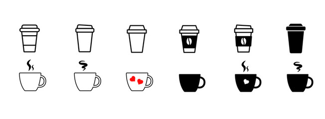 Coffee cup icon set. Cups of coffee tea collection. Hot drink icon. Disposable cup. Cup coffe with steam. Flat. Coffee cup silhouette, Coffee and tea cups silhouette, Teacup silhouette, Ceramic cups s