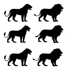 Black-6-silhouette-set-of 6-lion 