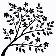 Black-silhouettes-set-of-blooming-tree 