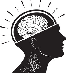 Human Brain Inside Head Silhouette, Thinking Concept Art