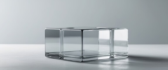 Clear Glass Square Object with Inner Dividers on Light Gray Surface