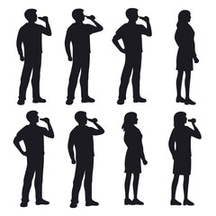Collection of people drinking in silhouette style.