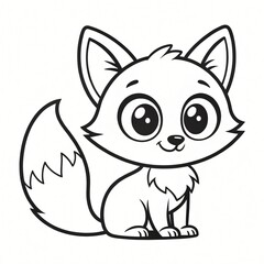 Obraz premium Adorable Cartoon Fox Kit Cute Animal Illustration Big Eyes Coloring Page Design