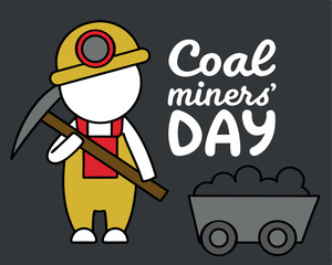 Cartoon Coal Miner's Day: Miner with Cart and Pickaxe Illustration.