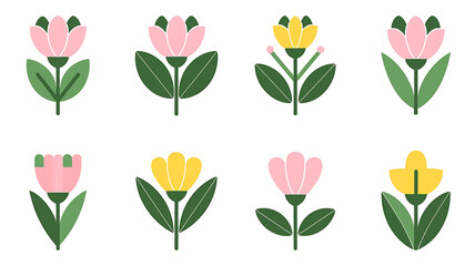 Cute flat stylized floral pattern Spring flowers simple shapes