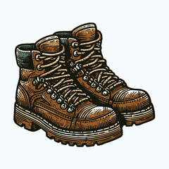 Rugged hiking boots vector illustration logo for outdoor adventure and trekking