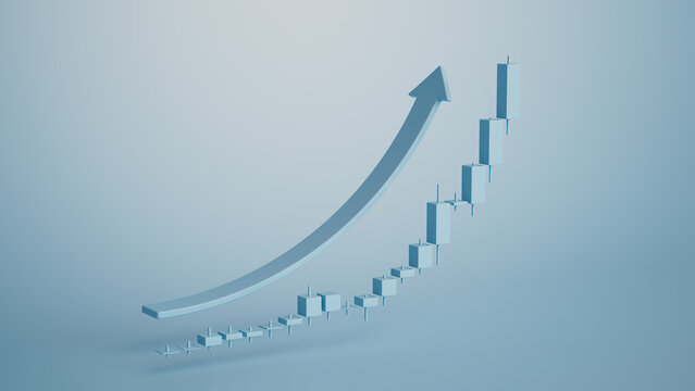 Modern 3D Growth Chart with Rising Arrow and Staircase Bars in Sleek Blue