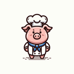 Adorable pig chef mascot logo vector illustration for restaurant and food branding