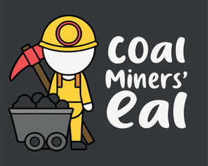 Cartoon Coal Miner's Day: Miner with Cart and Pickaxe Illustration.