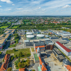 Augsburg in Schwaben, die westlichen Stadtbezirke rund um den Holzweg in Oberhausen von oben