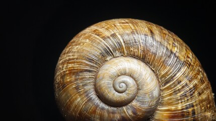 snail shell on the black background, macro still life